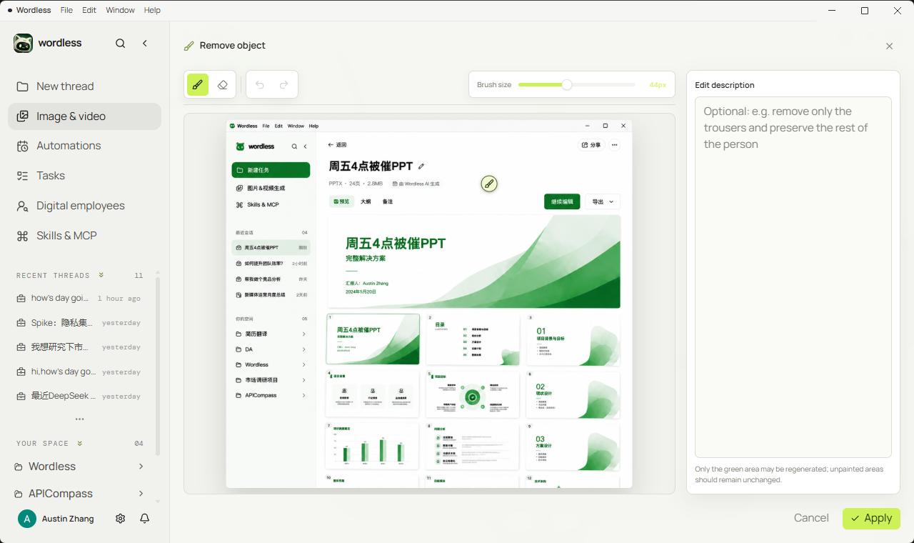 移除物体:画笔涂抹与修改描述