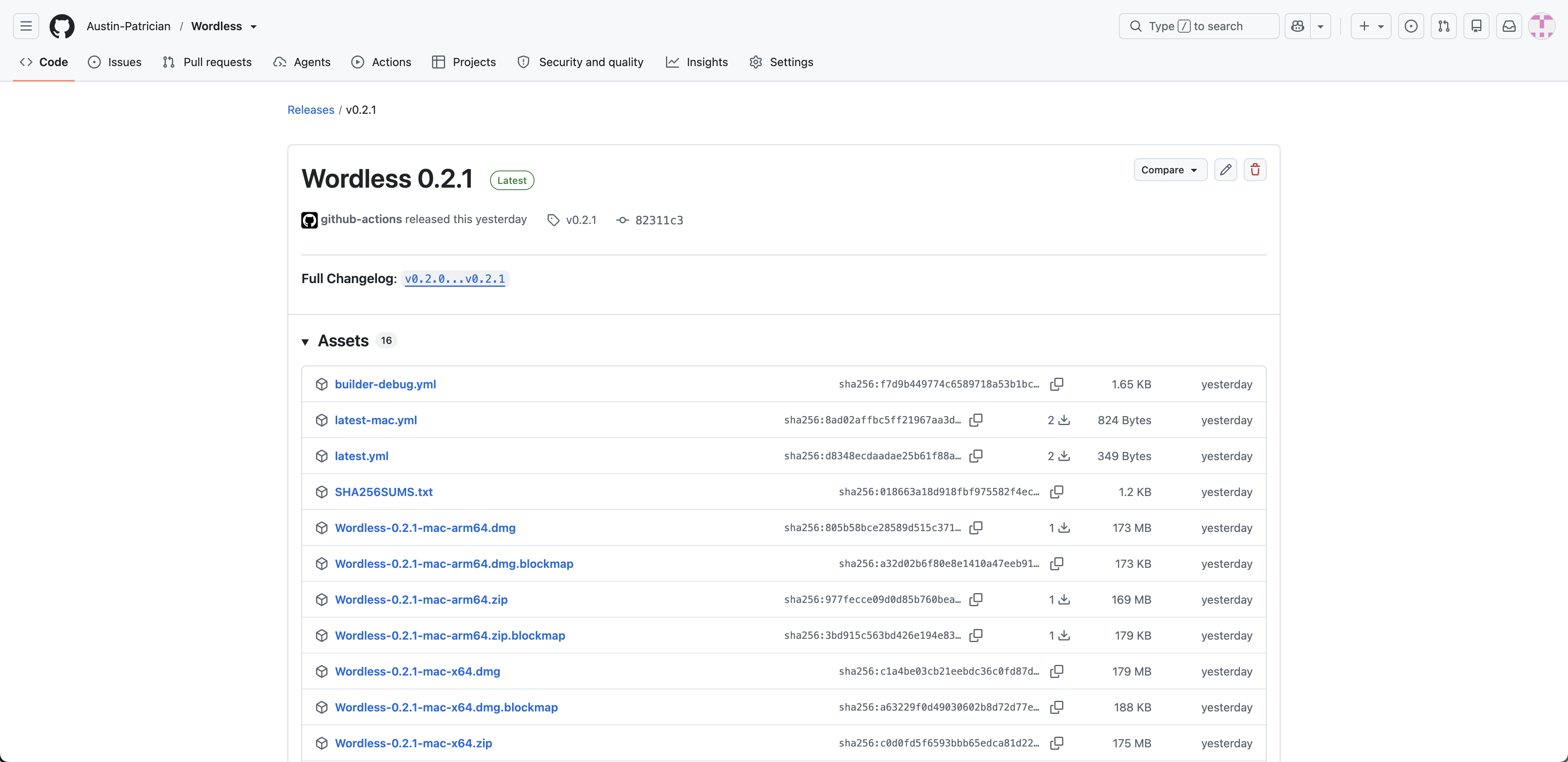 GitHub Release 展开的 Assets 下载区域